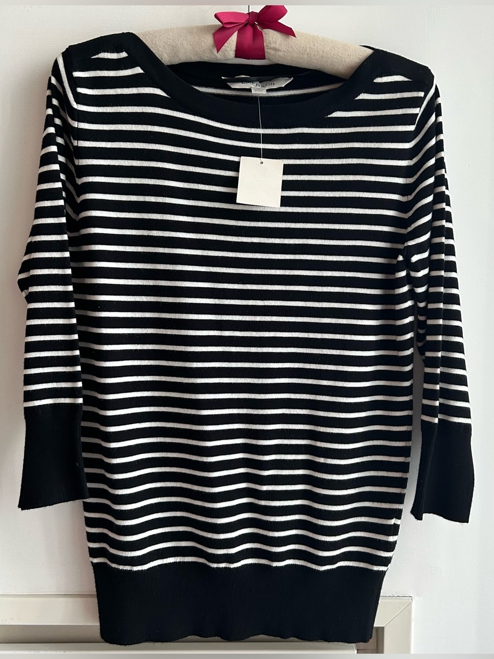 Black & White Stripe Boatneck Sweater Dress - Unbranded